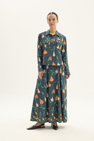 Molly Cotton Skirt and Blouse Set - Floral Green