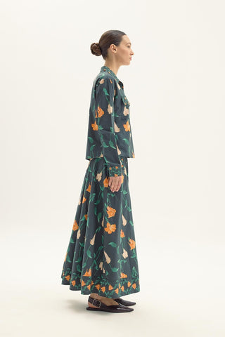 Molly Cotton Skirt and Blouse Set - Floral Green