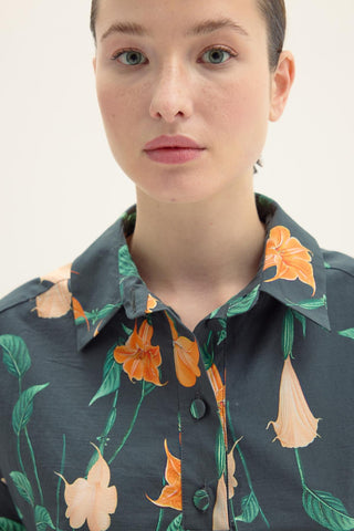 Molly Cotton Pants and Blouse Set - Floral Green