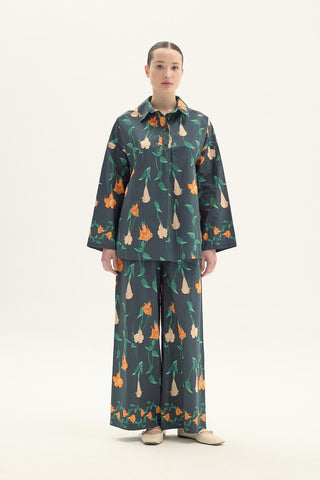 Molly Cotton Pants and Blouse Set - Floral Green