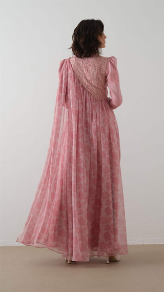 Lace-Detailed Cape Maxi Dress – Pink