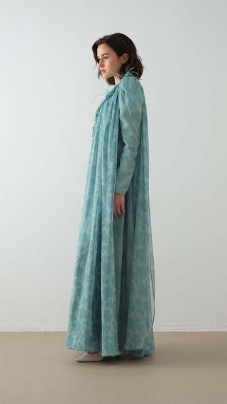 Lace-Detailed Cape Maxi Dress – Green