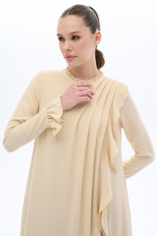 Ruffled Panel Dress – Beige