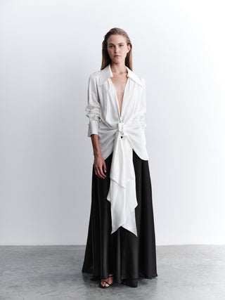 Silk Blouse and Wide-Leg Pants Co-Ord Set – Ivory and Black