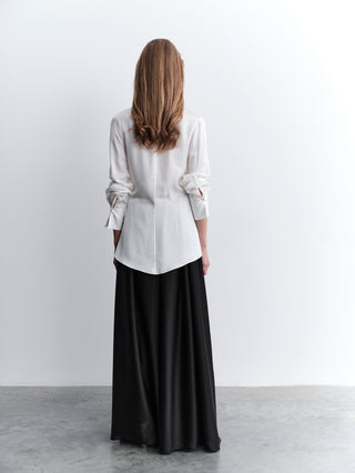 Silk Blouse and Wide-Leg Pants Co-Ord Set – Ivory and Black