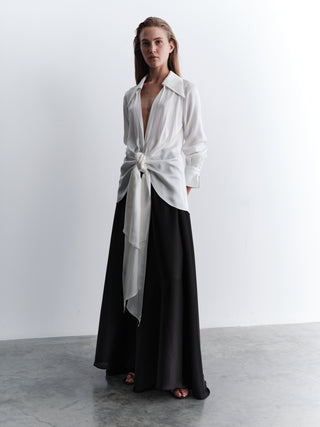 Silk Blouse and Wide-Leg Pants Co-Ord Set – Ivory and Black