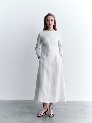 Minimalist Linen Maxi Dress - White