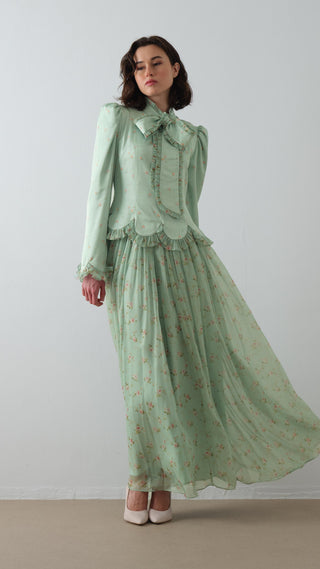 Bow-Neck Floral Maxi Dress – Mint