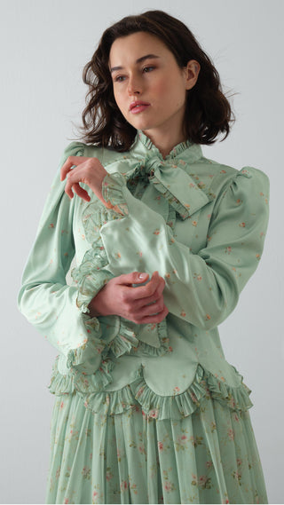 Bow-Neck Floral Maxi Dress – Mint