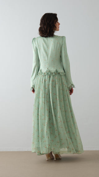 Bow-Neck Floral Maxi Dress – Mint
