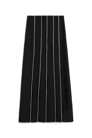 Panelled Long Skirt with Contrast Piping - Black