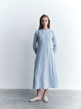 Relaxed Fit Linen Maxi Dress - Blue