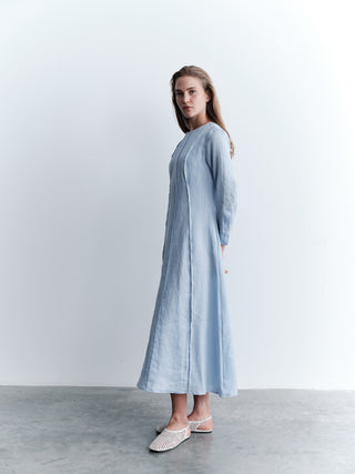 Relaxed Fit Linen Maxi Dress - Blue