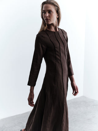 Relaxed Fit Linen Maxi Dress - Brown