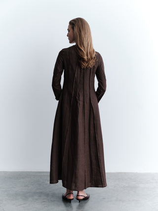 Relaxed Fit Linen Maxi Dress - Brown