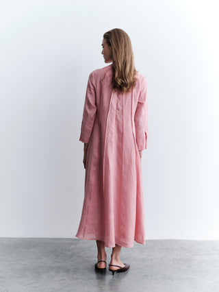 Relaxed Fit Linen Maxi Dress - Pink