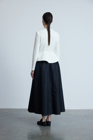 White Crepe Blouse with Front Slit and Peplum Detail