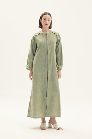 Salvia Zip-Front Dress – Sage Green