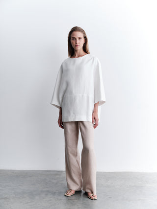 Tencel Front-Stitched Oversized Blouse – White