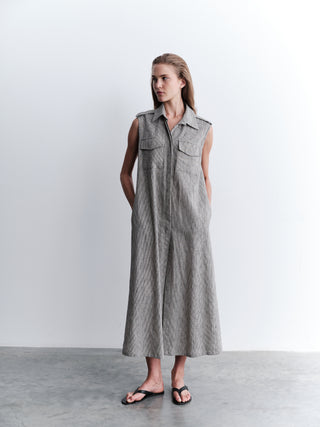 Striped Sleeveless Tunic Dress – Grey