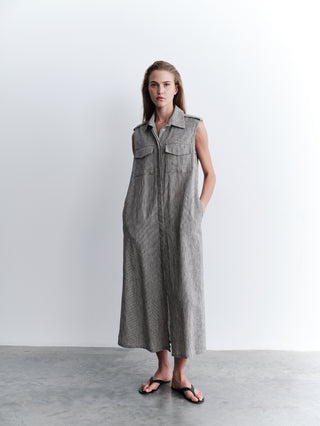 Striped Sleeveless Tunic Dress – Grey