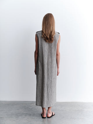 Striped Sleeveless Tunic Dress – Grey