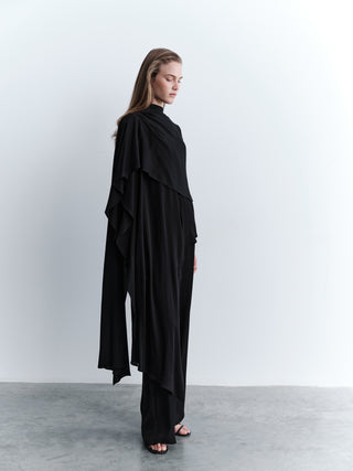 Co-Ord Set Blouse and Pants with Shawl - Black