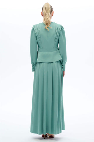 Vintage-Inspired Pleated Skirt & Blouse Set – Mint Green