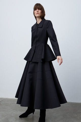 Sculptural Black Flared Skirt with Seam Details