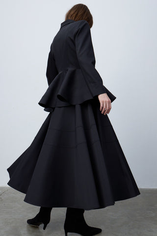 Structured Wool Flounced Jacket and Skirt Set – Black