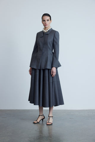 Stone Coal Wool-Blend Flounced Midi Skirt