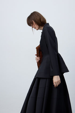 Sculptural Black Flared Skirt with Seam Details