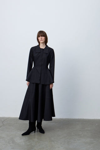 Peplum-Detail Fitted Wool Jacket – Black