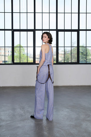 Lumila Checked Cotton Vest - Blue