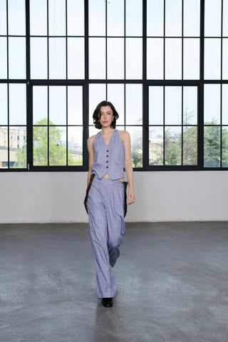 Lumila Checked Cotton Vest - Blue