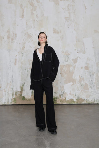 Noaor Contrast-Stitch Shirt - Black