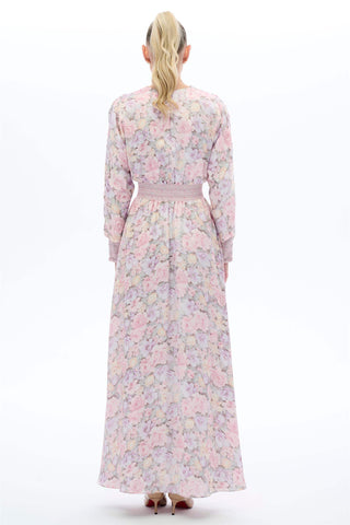 Draped Neck Floral Dress – Pink