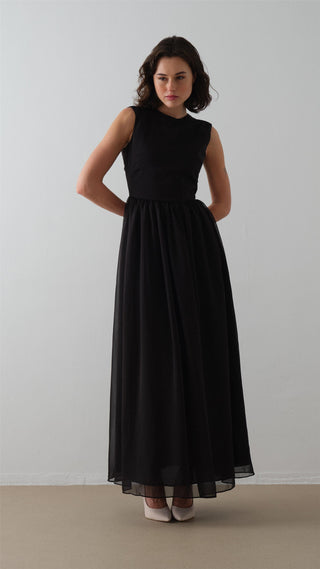 Scarf-Collar Jacket and Dress Set - Black