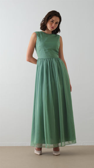 Scarf-Collar Jacket and Dress Set - Green