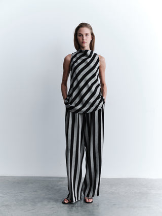 Wool-Blend Striped Blouse – Gray