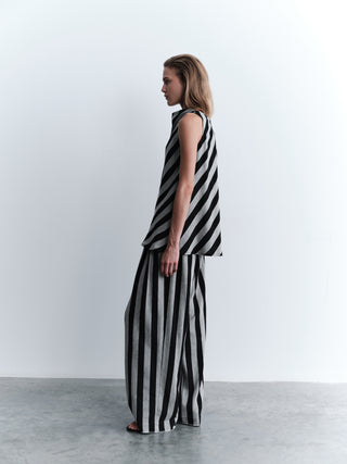 Wool-Blend Striped Blouse – Gray