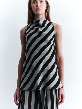 Wool-Blend Striped Blouse – Gray