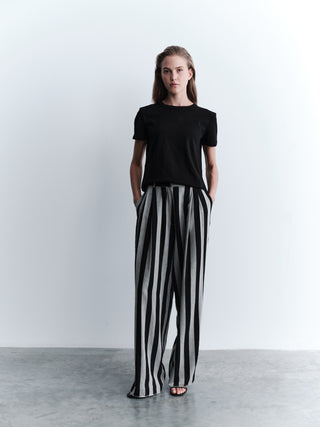 Wool-Blend Striped Wide-Leg Trousers - Gray