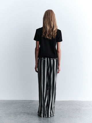 Wool-Blend Striped Wide-Leg Trousers - Gray