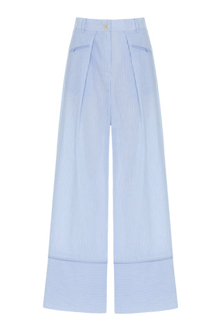 Lumina Striped Wide-Leg Trousers - Blue