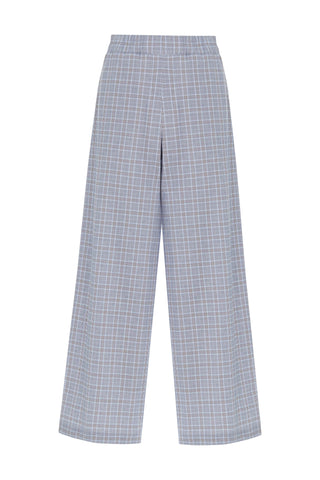 Lumila Checked Wide-Leg Trousers - Blue
