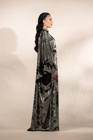 Infinity Silk Embellished Abaya – Metallic Gray