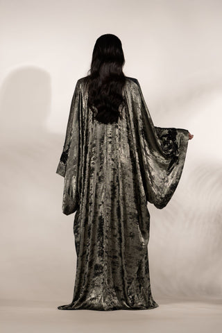 Infinity Silk Embellished Abaya – Metallic Gray