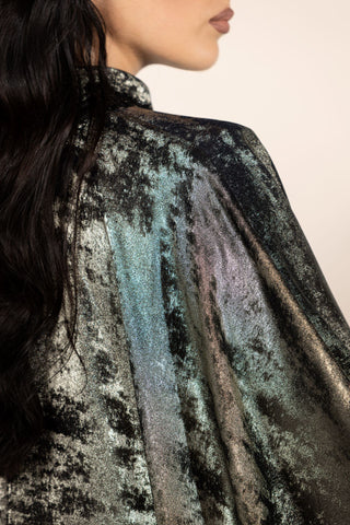 Infinity Silk Embellished Abaya – Metallic Gray