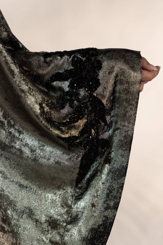 Infinity Silk Embellished Abaya – Metallic Gray